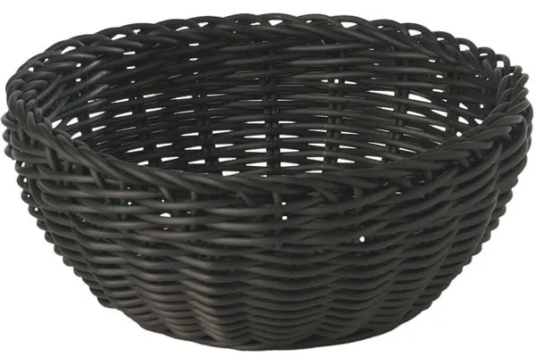 Brødkurv, rund, svart plastflett, Ø20xH8 cm