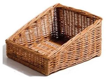 Brødkurv, rektangulær, håndlaget brun flette, 30x35x19 cm, front 9 cm