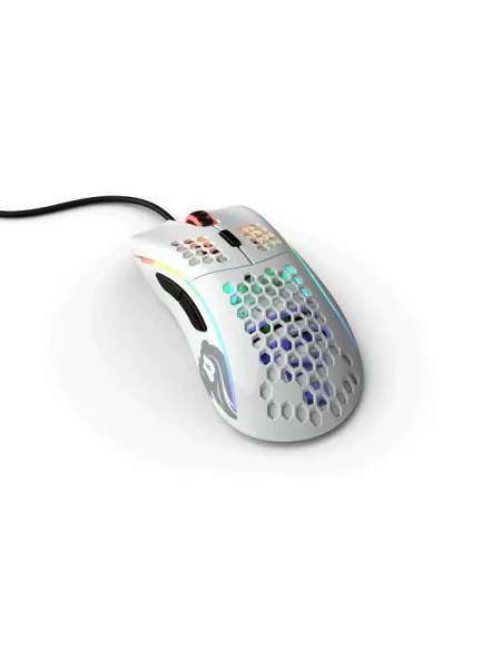 Glorious Model D - Glossy White - Spillmus - Optisk - 6 knapper - Hvit med RGB-LED-lys